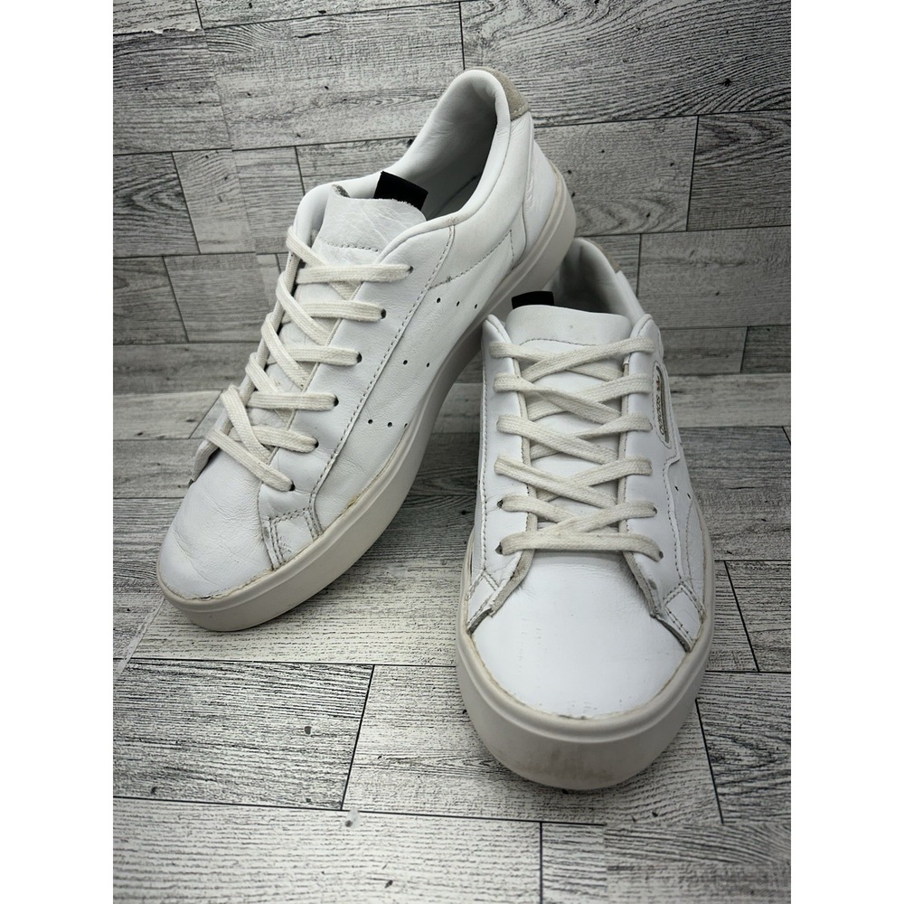 Adidas Sleek White Gold Leather Casual Sneakers Womens 7